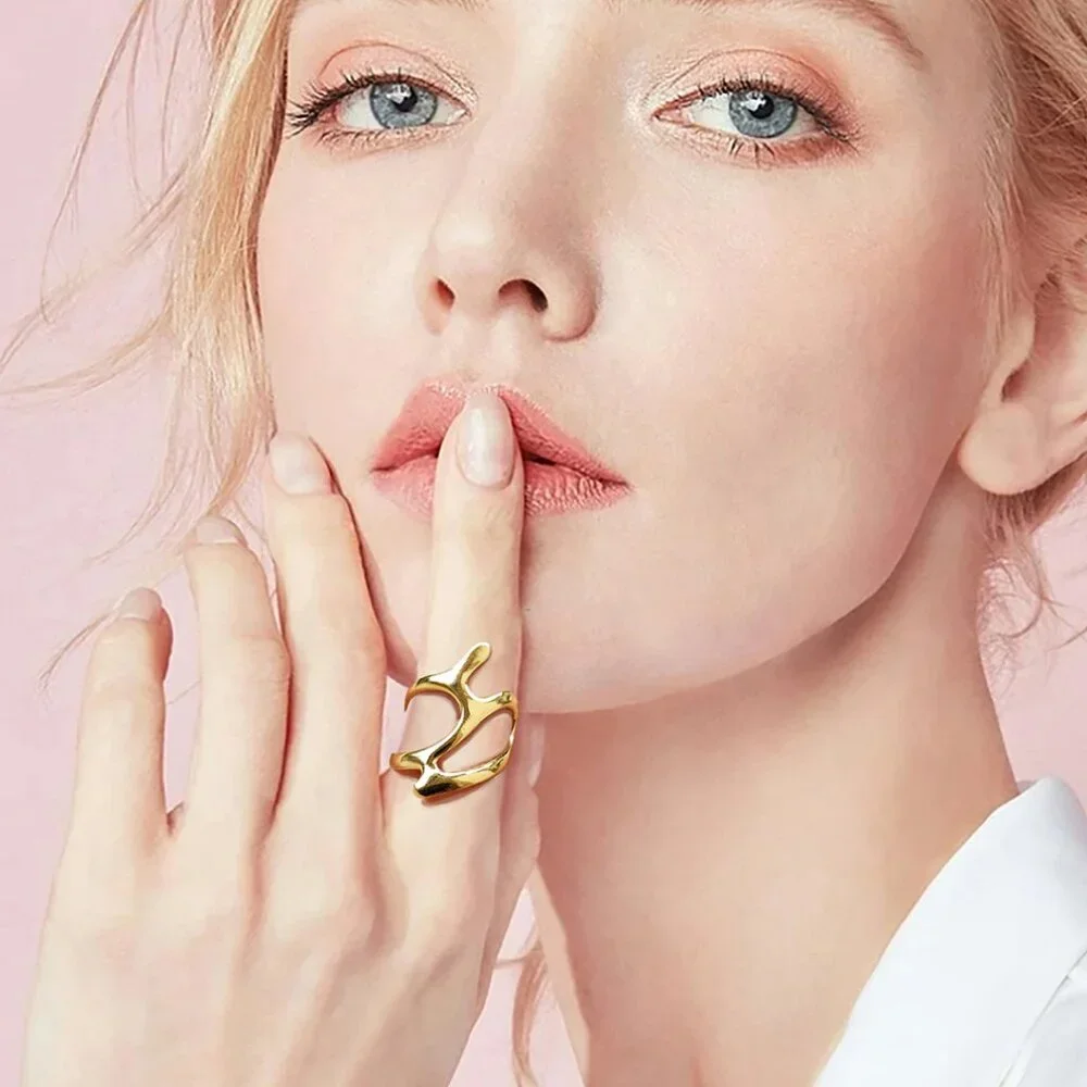 Hypoallergenic 18K Gold Plated Teardrop Adjustable Ring Jewelery